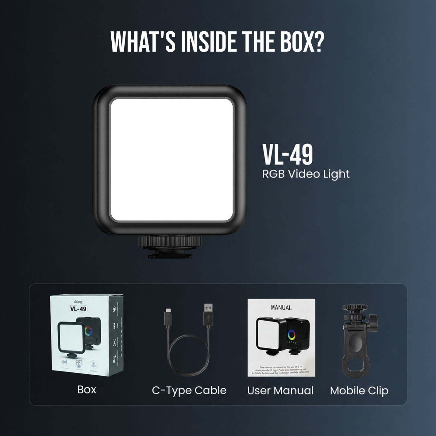 VL49 RGB Video Light, 3000-9000K, 1200mAh, 9 Effects, CRI 95+