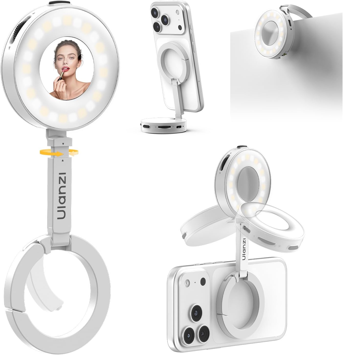 ULANZI ML05 Maglock Magnetic iPhone Ring Light Mirror 9000K CRI≥97 FullAngle LED, White/Black
