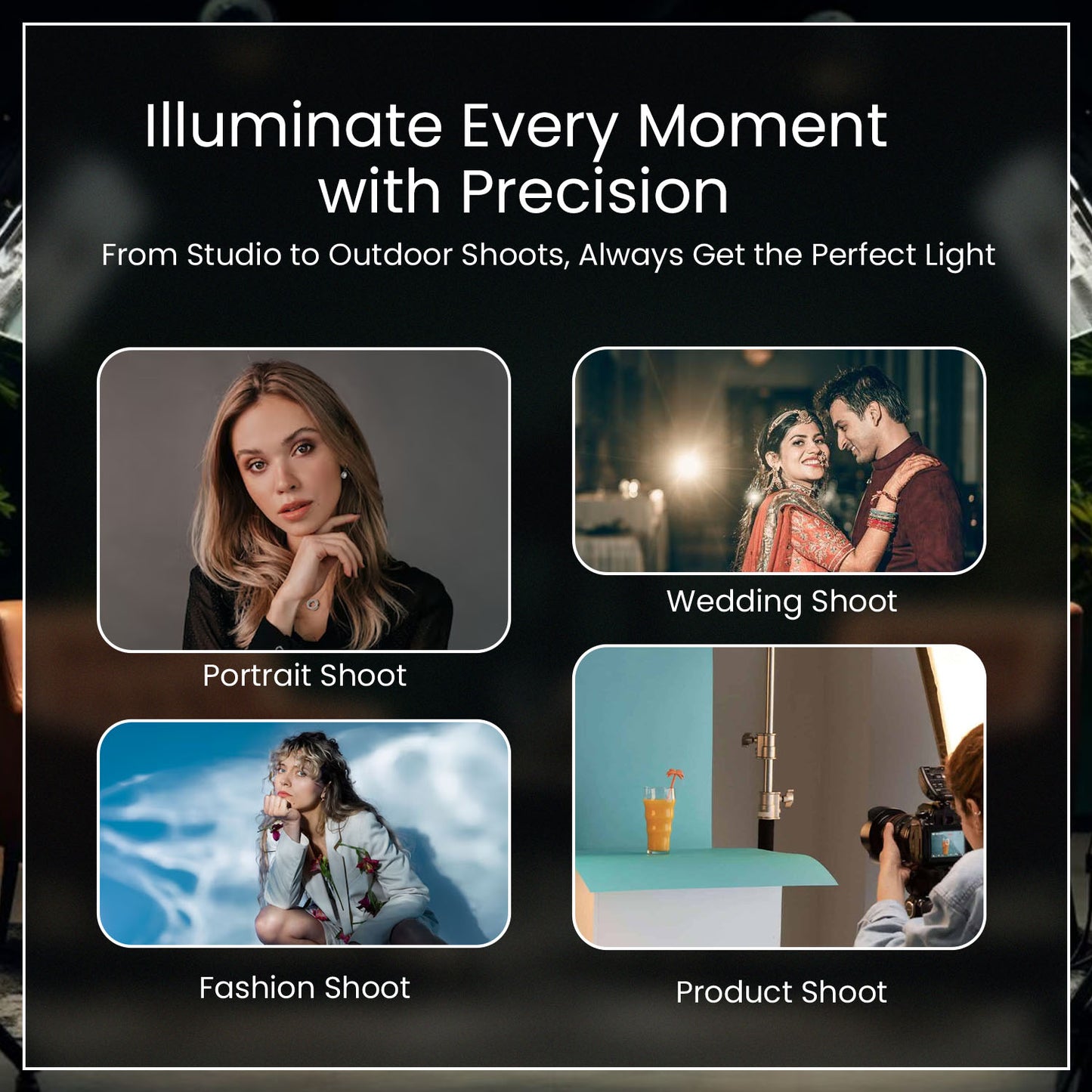 COB-150P 150W Bi-Color LED Video Light 3200K–5600K, 18CM Reflector, 13500 Lux, Dimmable 10–100%, AC Powered