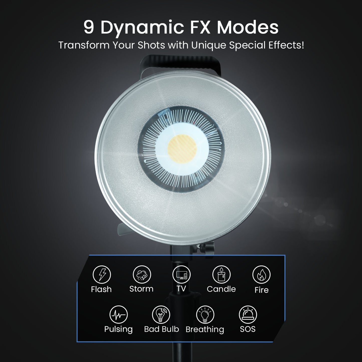 COB-150P 150W Bi-Color LED Video Light 3200K–5600K, 18CM Reflector, 13500 Lux, Dimmable 10–100%, AC Powered