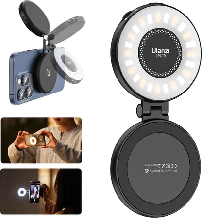 Ulanzi LM19 Magnetic LED Selfie Light with Magsafe, Sticky Ring for Phones