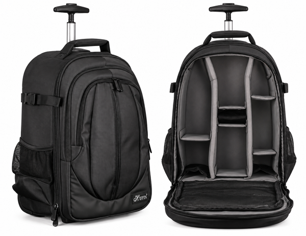 Hiffin 2-in-1 Convertible Backpack Rolling Case for Cameras and Gear with Great Capacity, User-Friendly Design, and Durable Waterproof Construction - Travel in Style and Convenience! 