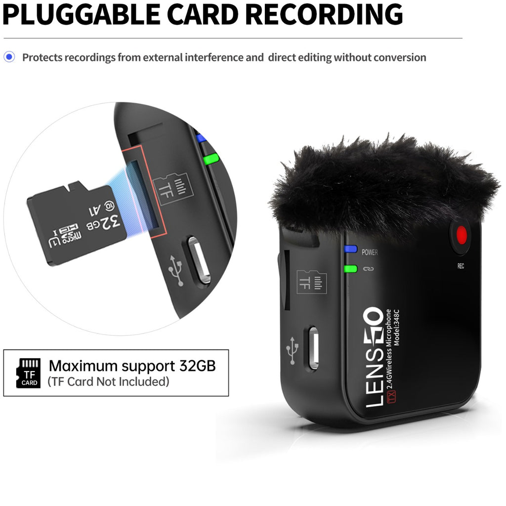 LENSGO 348C - Wireless Go - Compact Wireless Microphone System, Transmitter and Receiver Black Color Edition