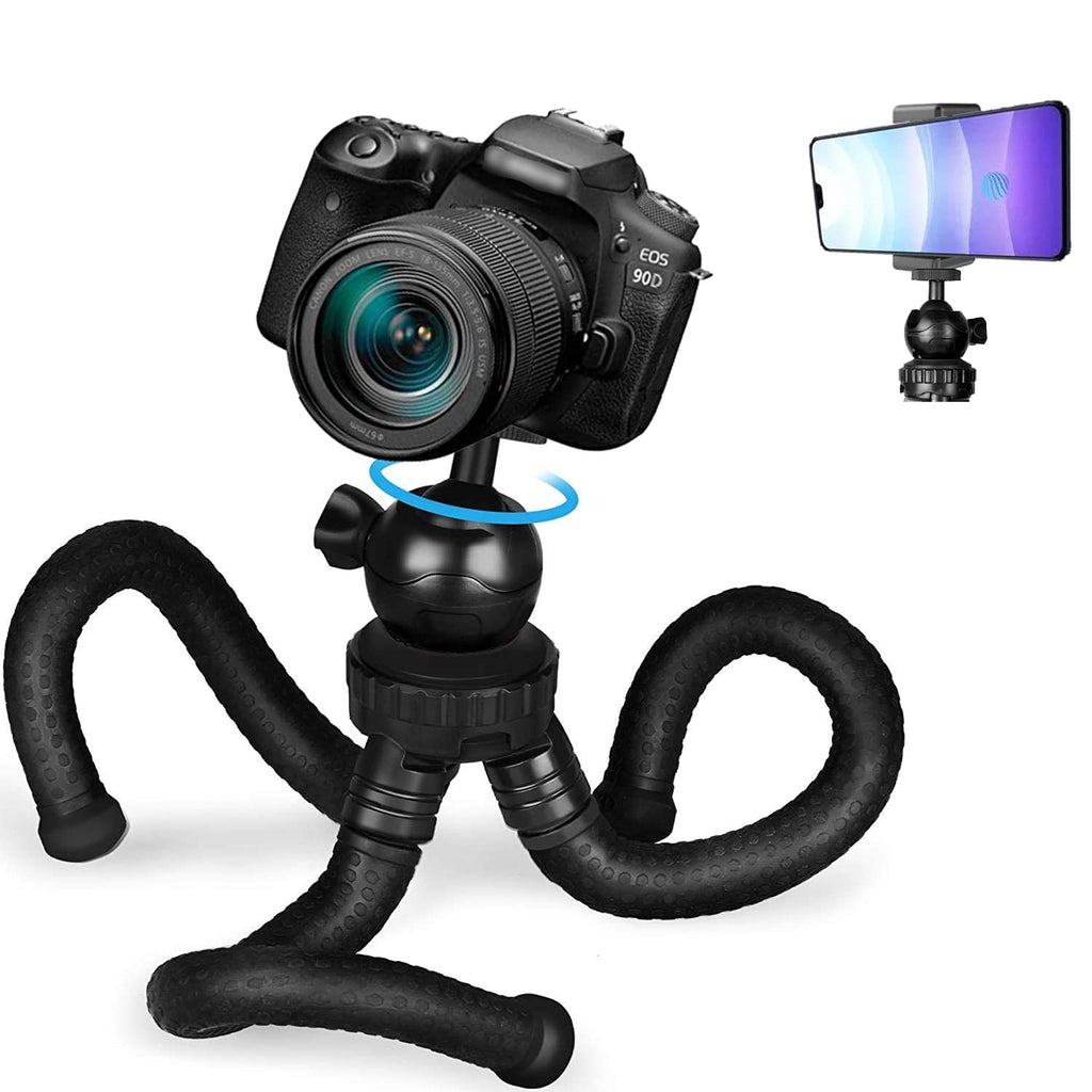 HIFFIN Flexible Gorillapod Tripod with 360° Rotating Ball Head Tripod for All DSLR Cameras(Max Load 2.5 kgs) & Mobile Phones + Free Heavy Duty Mobile Holder(Black) (12 Inch, Black)