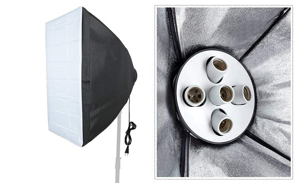 HIFFIN® Set Photography Equipment Kit 50cmx70cm Softbox with 5 in 1 E27 Photo Studio Bulb Holder Base Socket Lamp Bulb Holder Adapter for Photo Video...