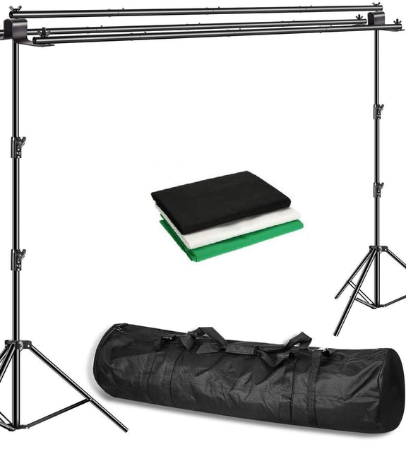 HIFFIN® Triple Crossbar 10 ft Wide 8.5 ft Height Backdrop Stand, Photo Video Studio Heavy Duty Adjustable Photography Muslin Background Support System Kit - 3 in 1 | 3 Curtains
