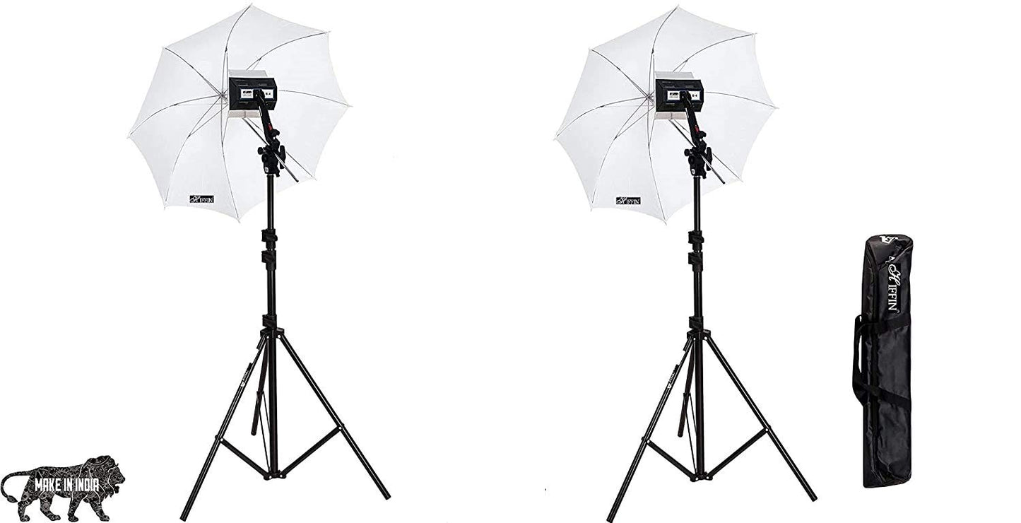 HIFFIN® Studio Home 33 Umbrella Stand Setup with Sungun Pro Bracket Umbrella Adapter B-Bracket and Stand Double Set with Continuous/Video Light with 1000 Watt Halogen Tube B4 Light kit Set of 2
