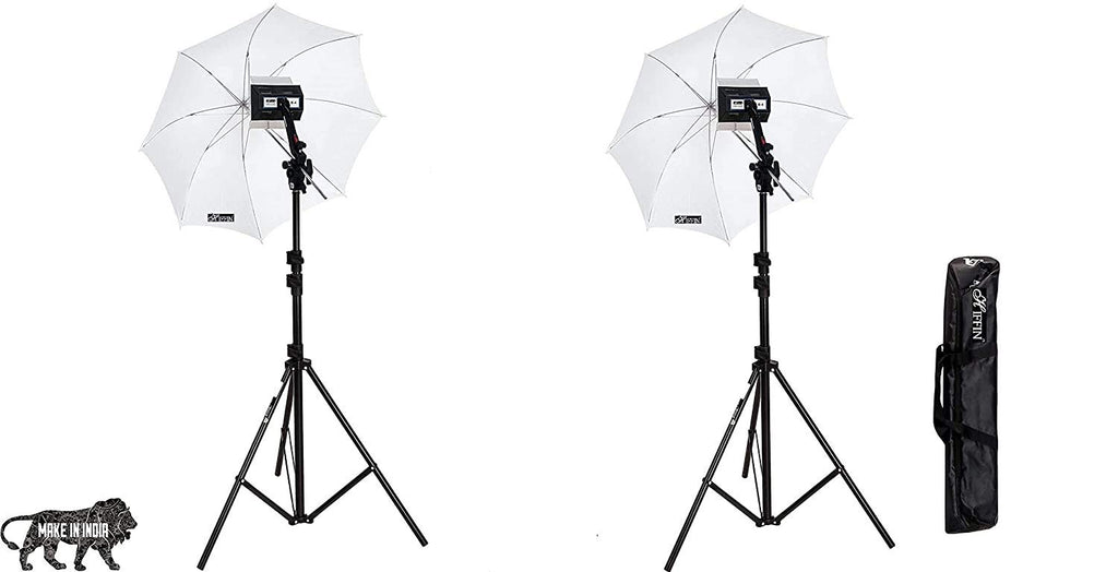 HIFFIN® Studio Home 33 Umbrella Stand Setup with Sungun Pro Bracket Umbrella Adapter B-Bracket and Stand Double Set with Continuous/Video Light with 1000 Watt Halogen Tube B4 Light kit Set of 2