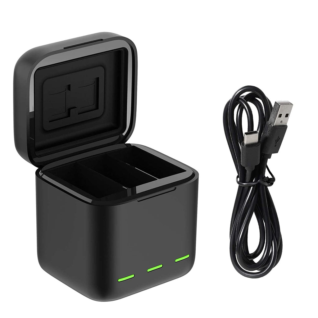 TELESIN Battery Charger 3-Channel USB Battery Quick Charger with Type-C Cord for GoPro Hero 10/9 Black, Batteries Storage Carrying Case Fully Compatible with Original Go Pro 9 10 Camera (Only Charger)