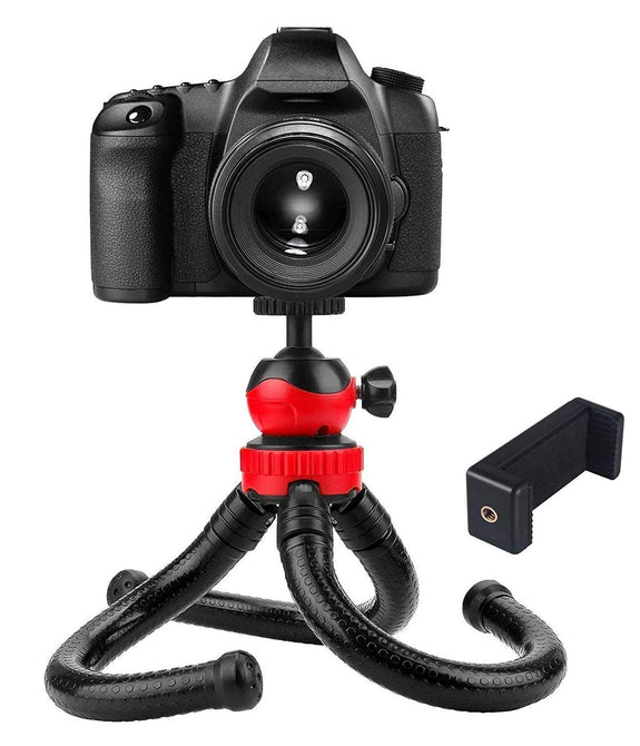 HIFFIN® 360 ° Rotatable Ball Head Flexible Gorillapod Tripod with Free Tripod Mount & Mobile Attachment for DSLR, Action Cameras & Smartphon - Black (Flexible Tripod 12 + 3 inches with Holder N)