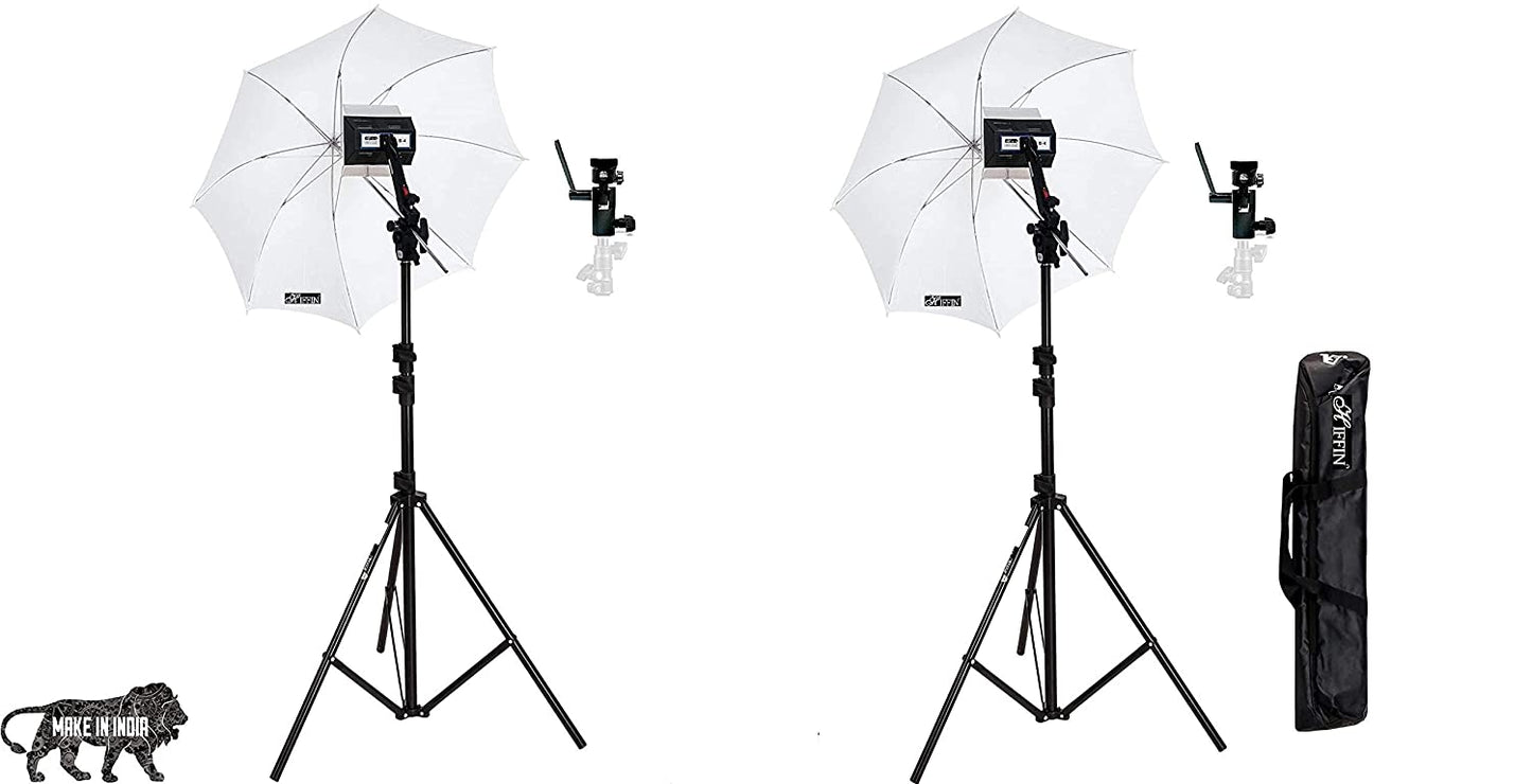 HIFFIN® Studio Home 33 Umbrella Stand Setup With Sungun Semi Heavy Bracket Umbrella Adapter B-Bracket And Stand Double Set With Continuous/Video Light With 1000 Watt Halogen Tube B4 Light Kit Set Of 2