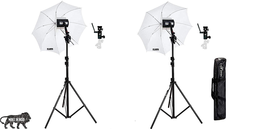 HIFFIN® Studio Home 33 Umbrella Stand Setup With Sungun Semi Heavy Bracket Umbrella Adapter B-Bracket And Stand Double Set With Continuous/Video Light With 1000 Watt Halogen Tube B4 Light Kit Set Of 2
