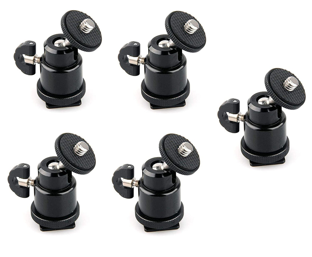 HIFFIN® 5 Pcs Combo Swivel Mini Ball Head 1/4" Screw 360 Degree Aluminum Alloy Body Rotating Swivel Mini Tripod Ball Head with 1/4" Screw Thread Base Mount for Lighter Camera Camcorder