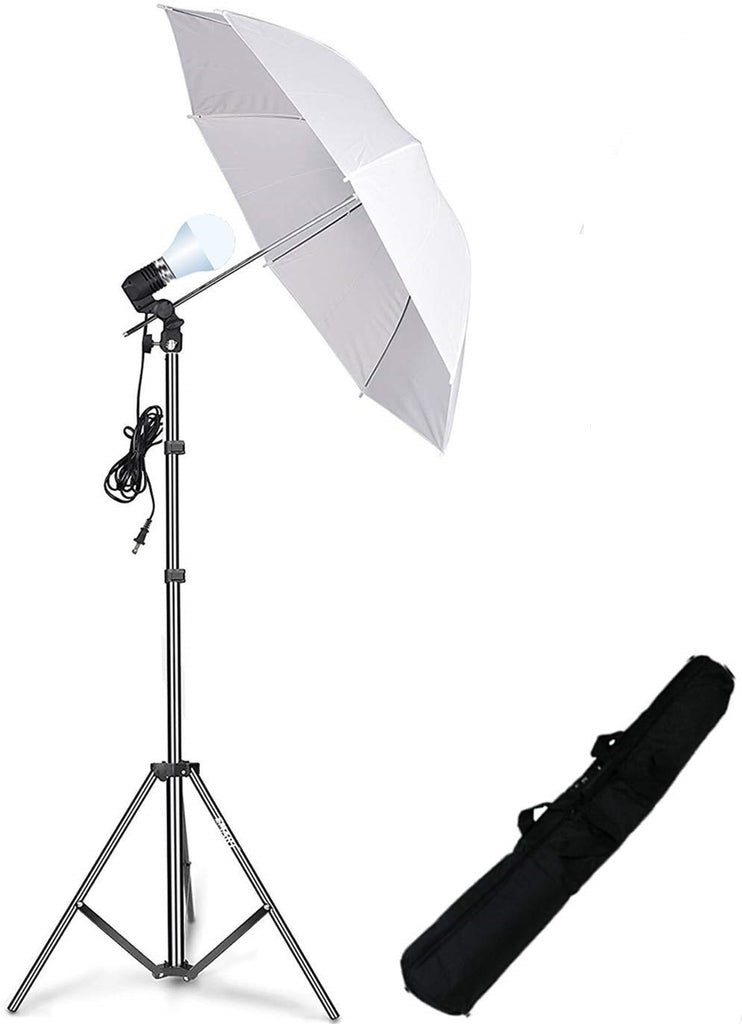 HIFFIN® E27 Studio Single Holder KIT Umbrella White + Studio Light Stand 9 FT+ Umbrella and Bulb Holder KIT Set of 1 (1 Single Holder,1 Light Stand 9FT,1 Umbrella, 1 20 WT LED Blub)