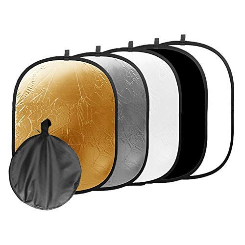 HIFFIN® Portable 5 in 1 59"x79"/150x200cm Translucent, Silver, Gold, White, and Black Collapsible Round Multi Disc Light Reflector for Studio or Any Photography Situation
