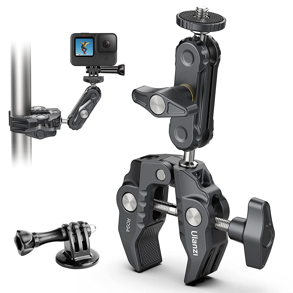 ULANZI Super Clamp Camera Clamp Mount Monitor 360° Ballhead Magic Arm Double Ball Head Adapter with 1/4"-20 & 3/8"-16 Thread for Canon Nikon DSLR Camera/Gopro/LED Lights/Ronin-M/Ronin MX/Freefly MOVI