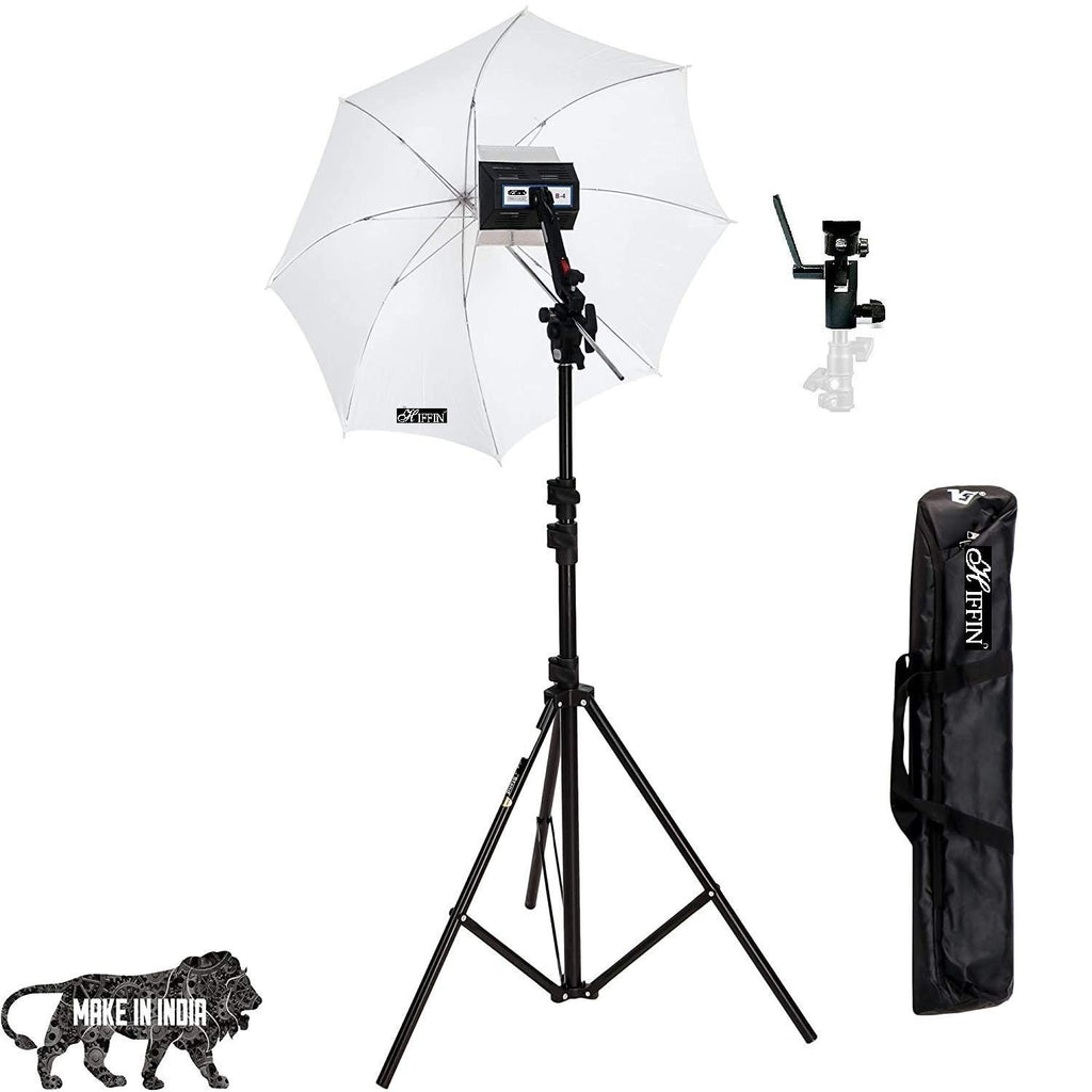 HIFFIN® Studio Home 33 Umbrella Stand Setup With Sungun Pro Bracket Umbrella Adapter B-Bracket And Stand Double Set With Continuous/Video Light With 1000 Watt Halogen Tube B4 Light Kit Set Of 1