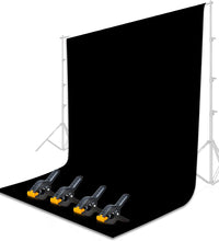 HIFFIN® 8 x 12 FT Black LEKERA Backdrop Photo Light Studio Photography Background with 4pcs Backdrop Support Spring Clamp 4.3"/11cm.