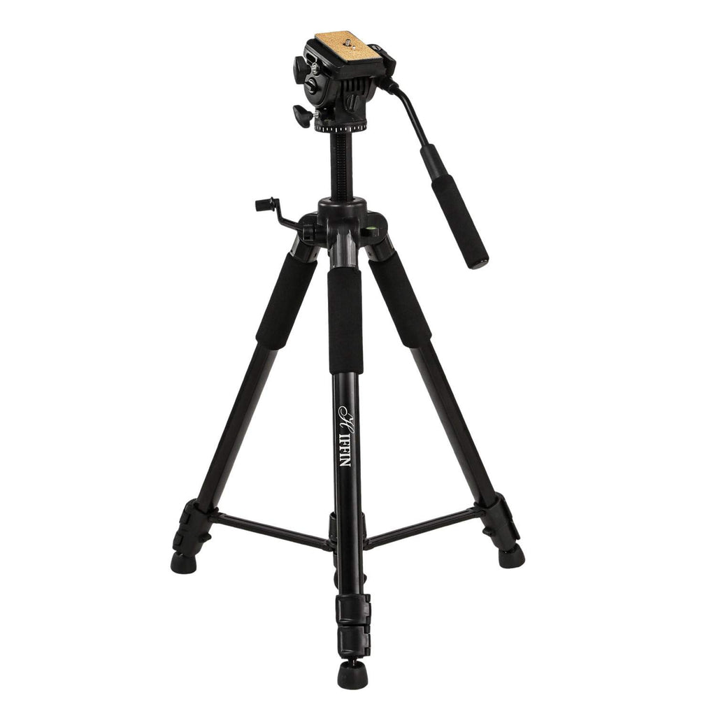 HIFFIN HF 880 (65 Inch) Aluminum Light Weight Tripod | with Fluid Video Head | for DSLR & Video Cameras| Maximum Operating Height: 5.45 Feet | Maximum Load Upto: 7 kgs
