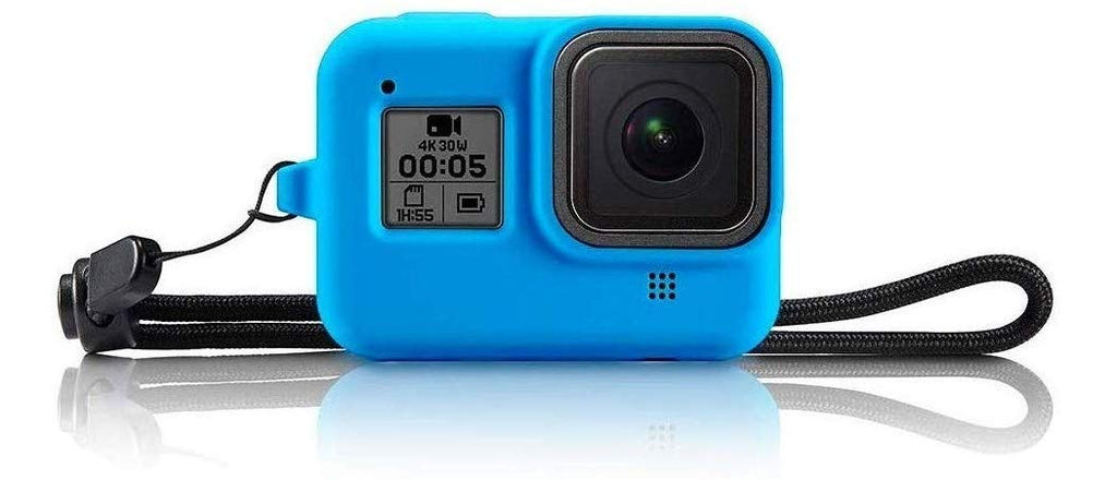 HIFFIN® Protective Silicone Sleeve Case + Lanyard Accessories Soft Rubber Frame Cover Protection for Go Pro Compatible with GoPro Hero 8 Black Action Camera (Blue)