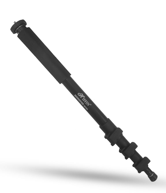 HIFFIN® 152cm Monopod Universal 5ft max length ,min length 21ft with soft non-slip sponge, 4 section tube, universal camera adaptor, screw hole at bottom and security locking in black color