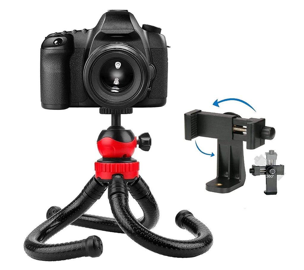 HIFFIN 12 Inches Height Flexible Gorillapod Tripod with 360° Rotating Ball Head Tripod for All DSLR Cameras(Max Load 1.5 kgs) & Mobile Phones (Black/Red) with Triopod Holder