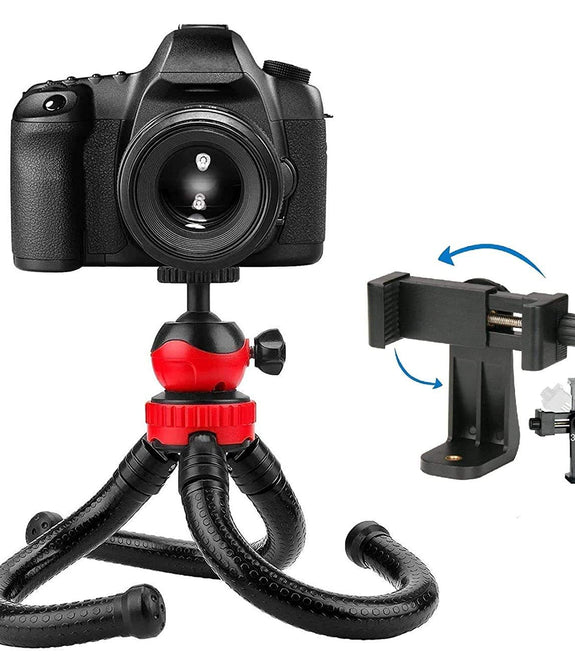 HIFFIN 12 Inches Height Flexible Gorillapod Tripod with 360° Rotating Ball Head Tripod for All DSLR Cameras(Max Load 1.5 kgs) & Mobile Phones (Black/Red) with Triopod Holder