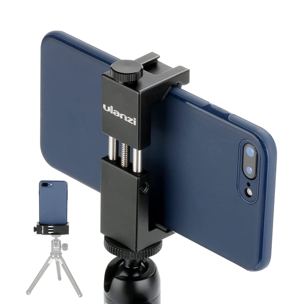 Ulanzi ST-02S Newest Aluminum Phone Tripod Mount w Cold Shoe Mount, Support Vertical and Horizontal, Universal Metal Adjustable Clamp for Apple iPhone X 8 7 6S Plus Sumsang Android Smartphones