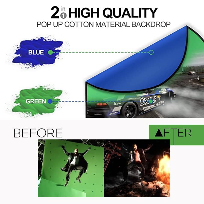 HIFFIN® 2-in-1 Green|Blue 150CM X 200CM Photo Video Studio Collapsible Background Panel, Full Cotton Photography Background with Carrying Case (Green/Blue)