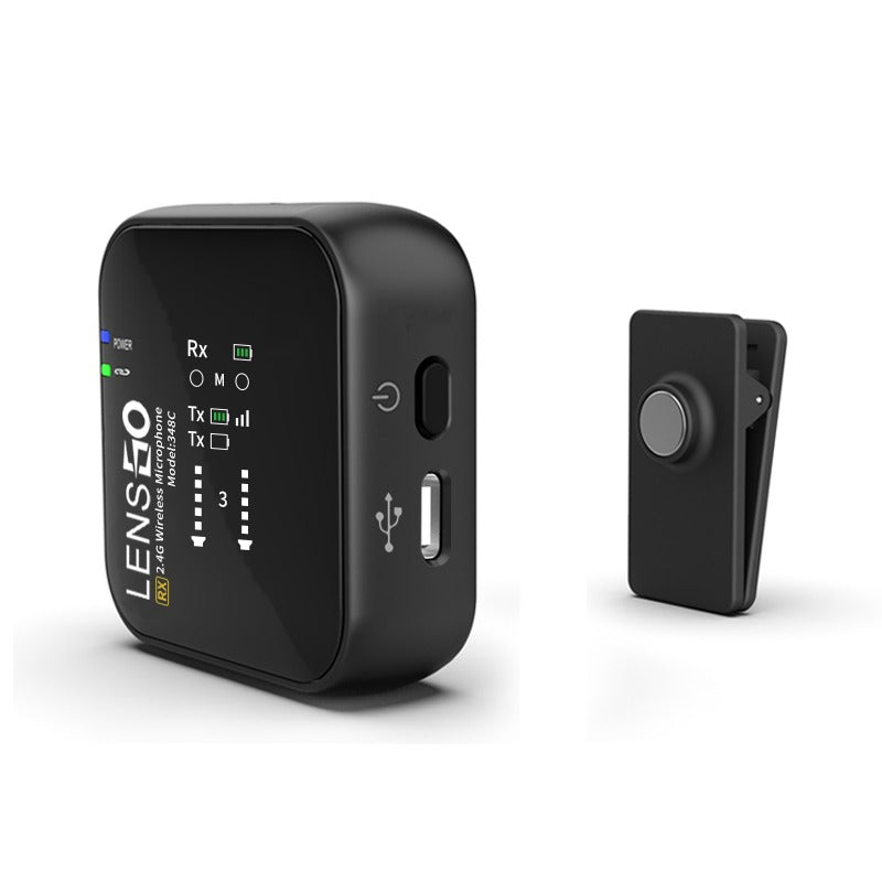 LENSGO 348C - Wireless Go - Compact Wireless Microphone System, Transmitter and Receiver Black Color Edition