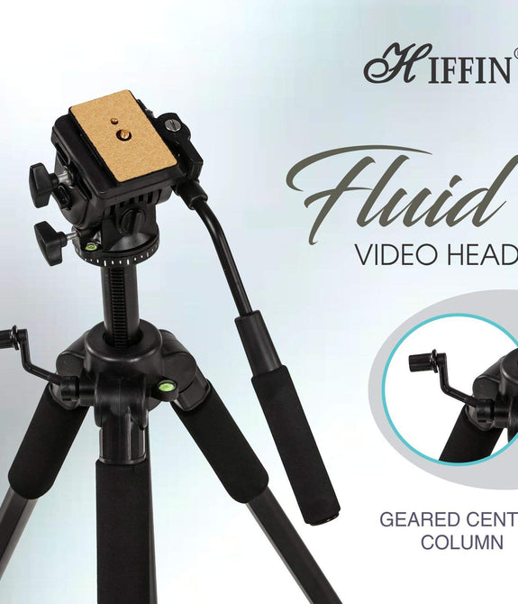 HIFFIN HF 880 (65 Inch) Aluminum Light Weight Tripod | with Fluid Video Head | for DSLR & Video Cameras| Maximum Operating Height: 5.45 Feet | Maximum Load Upto: 7 kgs