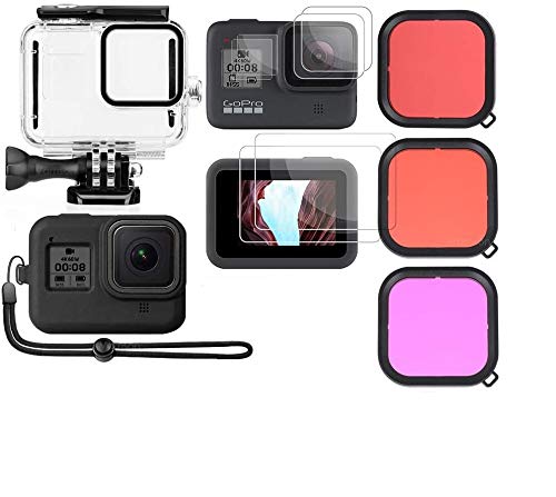HIFFIN® Accessories Kit for Gopro Hero 9 Black Waterproof Housing Case + 3 Lens Filters + Waterproof Carrying Case + Silicone Case + Tempered Glass Bundle for GoPro Hero 9 AVS11