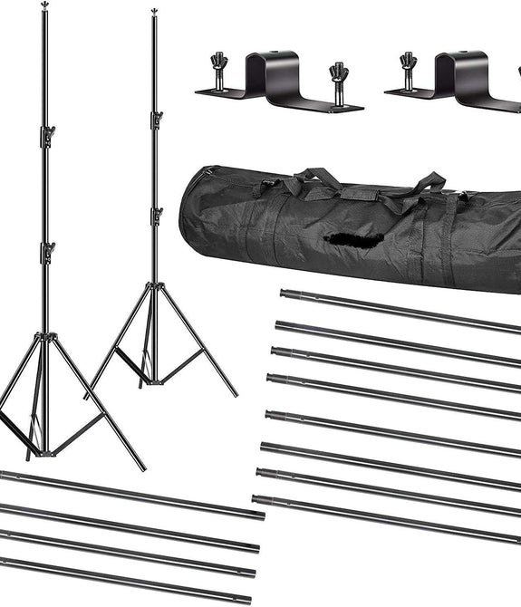 HIFFIN® Triple Crossbar 10 ft Wide 8.5 ft Height Backdrop Stand, Photo Video Studio Heavy Duty Adjustable Photography Muslin Background Support System Kit - 3 in 1 Multi Backdrop Stand