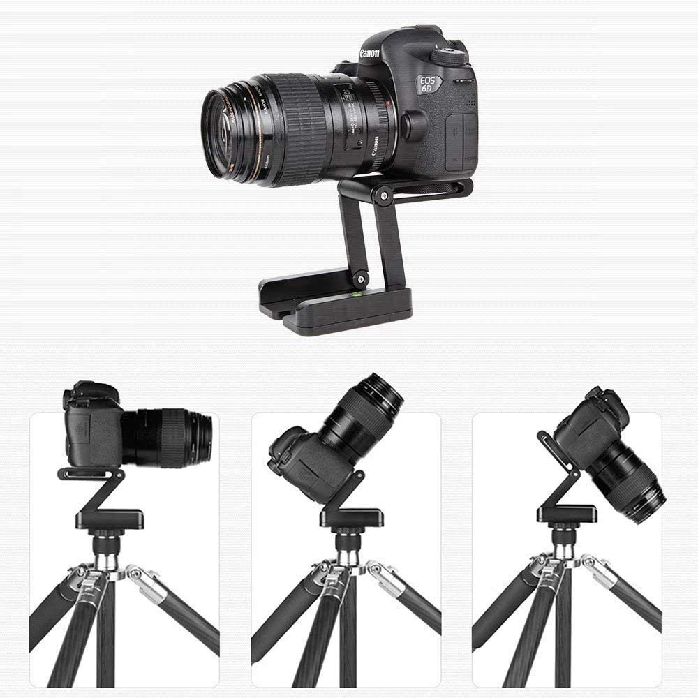 HIFFIN® Foldable Z Pan Tilt Tripod Head Quick Release Plate Holder for DSLR Camera Camcorder Photography Accessory - 1 Piece (Black) (Z Plate)