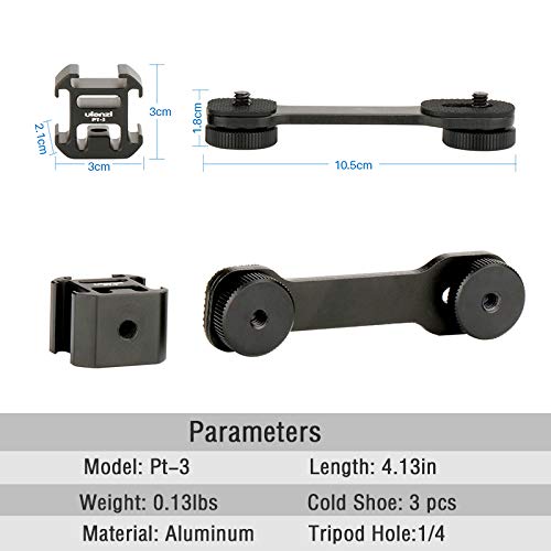 ULANZI PT-3 Aluminum Triple Cold Shoe Mount Adapter Vlog Video Microphone Extension Bar for Zhiyun Smooth 4 DJI Osmo Pocket Osmo Mobile 2/Osmo Mobile 3 Feiyutech Vimble 2 3-Axis Gimbal Accessories