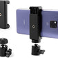 HIFFIN® Cell Phone Holder Clip and Ball Head Adapter Set for Tripod and Selfie Stick with 1/4 Screw, Universal Tripod Mount, Camera Tripod Ball Head, 360 Degree Swivel Cell Phone Tripod Mount Set