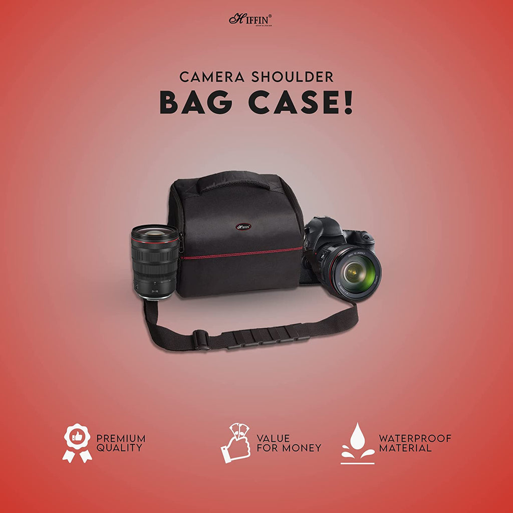 HIFFIN DSLR/SLR Camera Shoulder Bag Case with Adjustable Shoulder Strap & Rain Cover, Compatible for All DSLR and Mirrorless Cameras - Waterproof (Black)