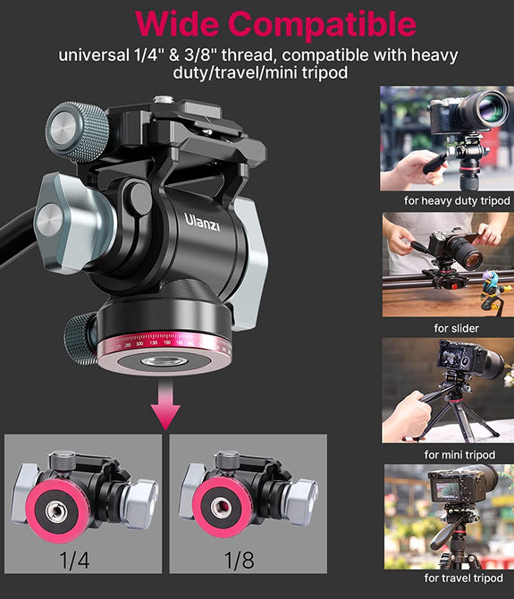 ULANZI U-190 Mini Pan Tilt Head Small Panoramic Ball Head with Arca Swiss Quick Release Plate Lightweight Filming Equipment for Compact Camera Load up to 6.6lb/3kg