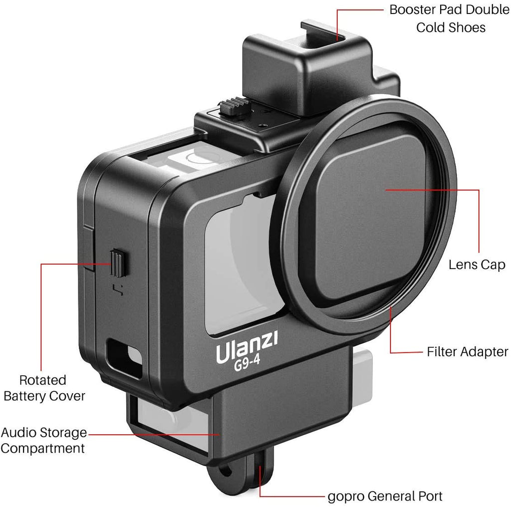 HIFFIN® Ulanzi Housing Cage for Gopro 9,10 &11 , Ulanzi G9-4 Housing Cage Protective Case Frame Shell for Gopro Hero 9-4 with Cold Shoe Mount Compatible with Tripod Selfie Stick