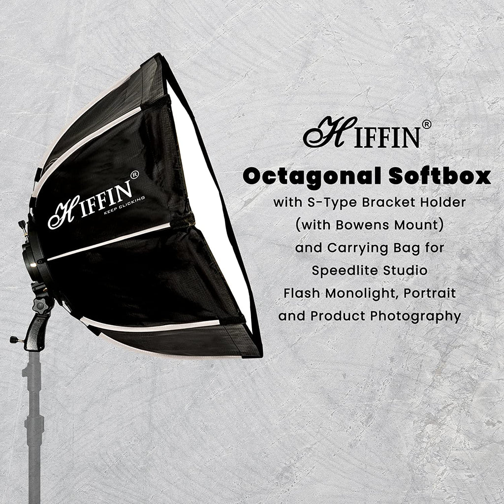 HIFFIN® 120 CM Octagonal Softbox with S-Type Bracket Holder (with Bowens Mount) and Carrying Bag for Speedlite Studio Flash Monolight, Portrait and Product Photography
