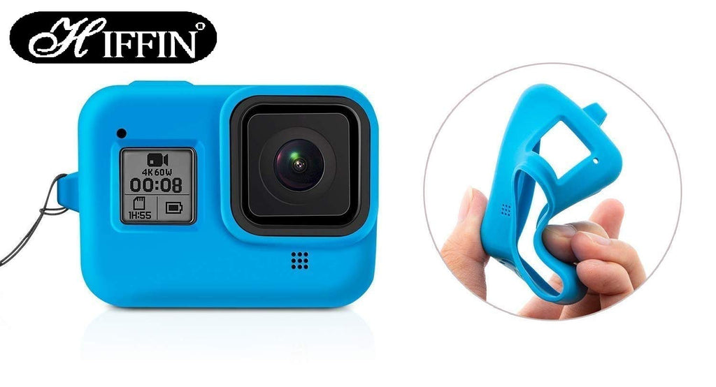 HIFFIN® Protective Silicone Sleeve Case + Lanyard Accessories Soft Rubber Frame Cover Protection for Go Pro Compatible with GoPro Hero 8 Black Action Camera (Blue)
