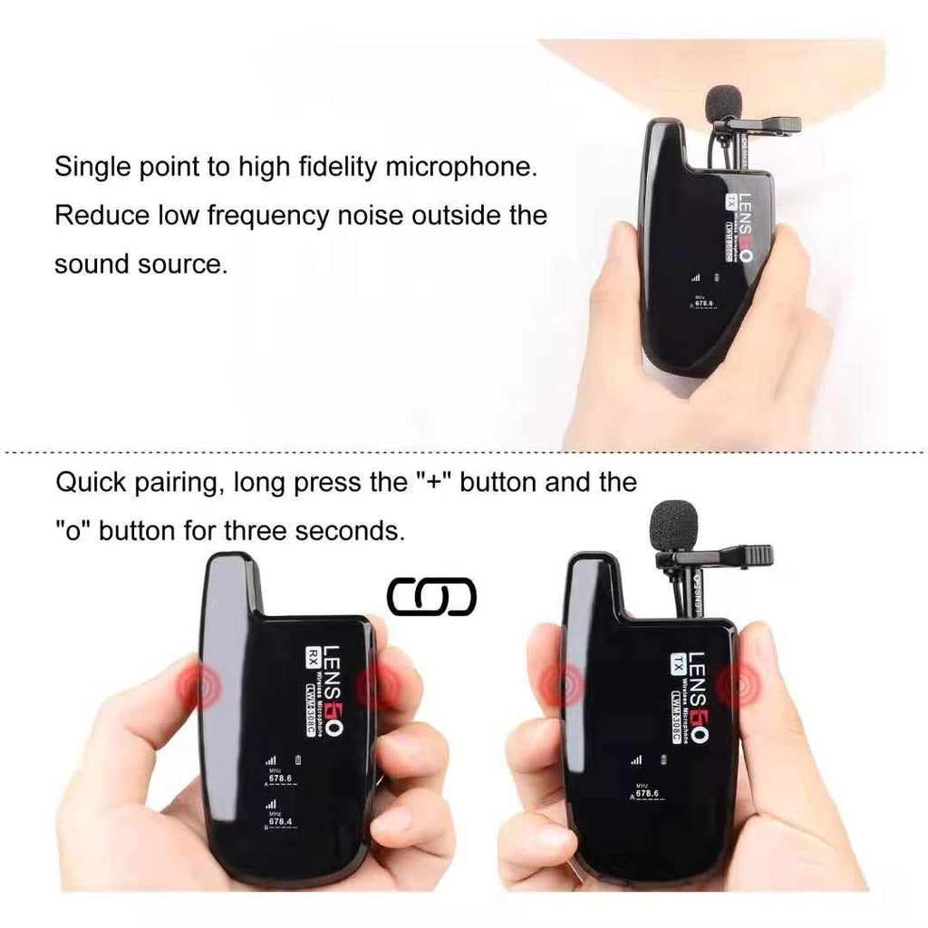 LENSGO LWM-308C Mini Wireless Lavalier set of 2 Microphone with 1 reciver and 1 transmitter for DSLR Camera Smartphones Gimbal Video Vlog Interview Clip-on Lapel Mic