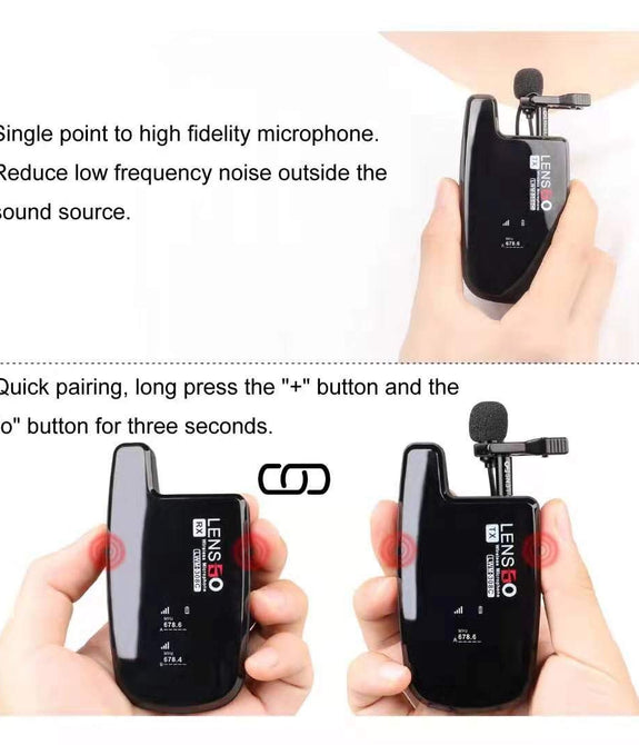 LENSGO LWM-308C Mini Wireless Lavalier set of 2 Microphone with 1 reciver and 1 transmitter for DSLR Camera Smartphones Gimbal Video Vlog Interview Clip-on Lapel Mic