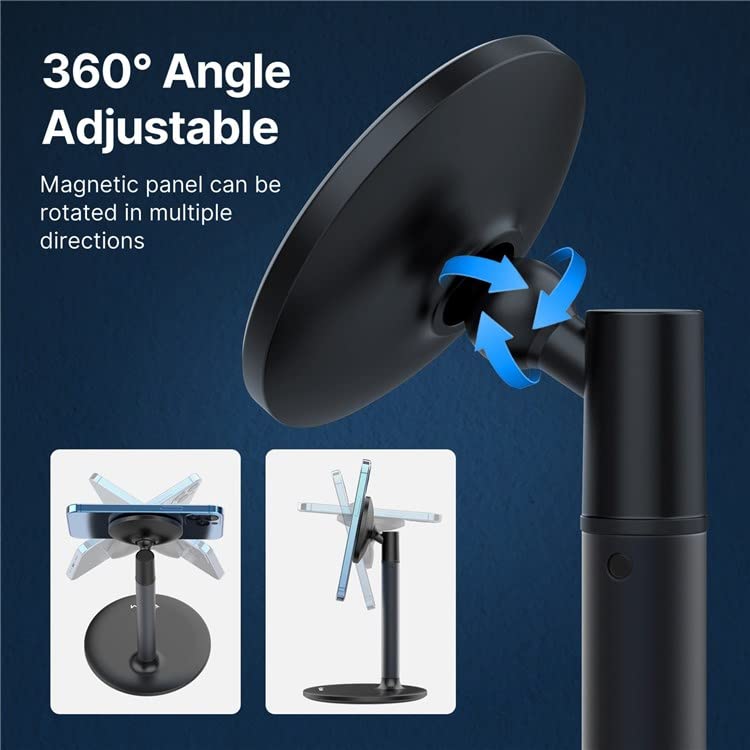 VIJIM HP002 Magnetic Cell Phone Stand 360-degree Rotating Phone Holder with 2-level Adjustable Height Aluminum Alloy Desktop Stand for All smart Phone & i-Phone 13/13 Pro/13 Mini/12/12 Pro/12 Mini