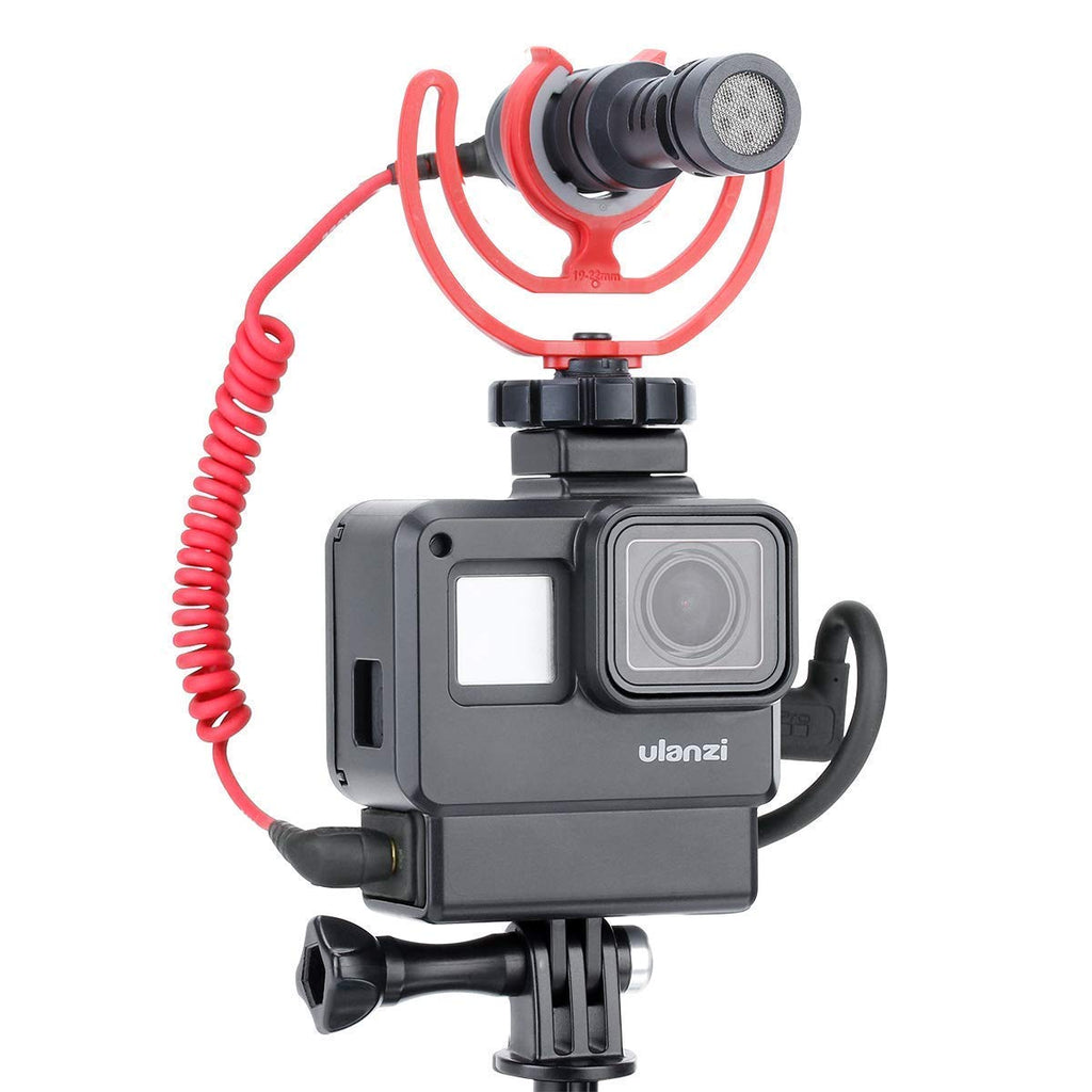 HIFFIN® V2 Protective Housing Case Vlogging Frame Cage Mount with Microphone Cold Shoe Compatible for GoPro Hero 7 6 5 Vlog Setup Action Camera Accessories