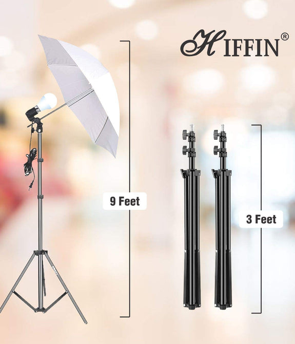 HIFFIN® E27 Studio Single Holder KIT Umbrella White + Studio Light Stand 9 FT+ Umbrella and Bulb Holder KIT Set of 1