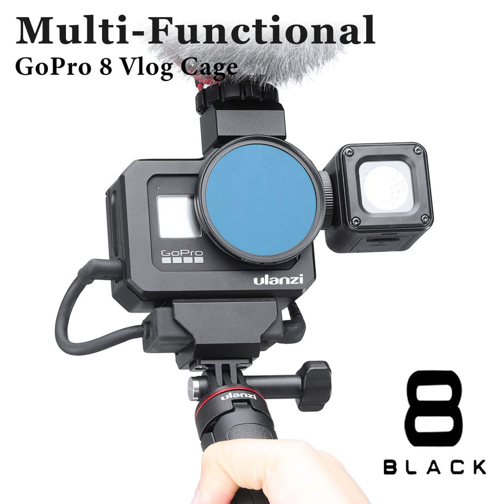ULANZI G8-5 Aluminum Video Cage for GoPro 8, Dual Cold Shoe Mount Vlog Case Housing Shell Protective Frame Mount w 52mm Filter Adapter Charging Interface for GoPro Hero 8 Black