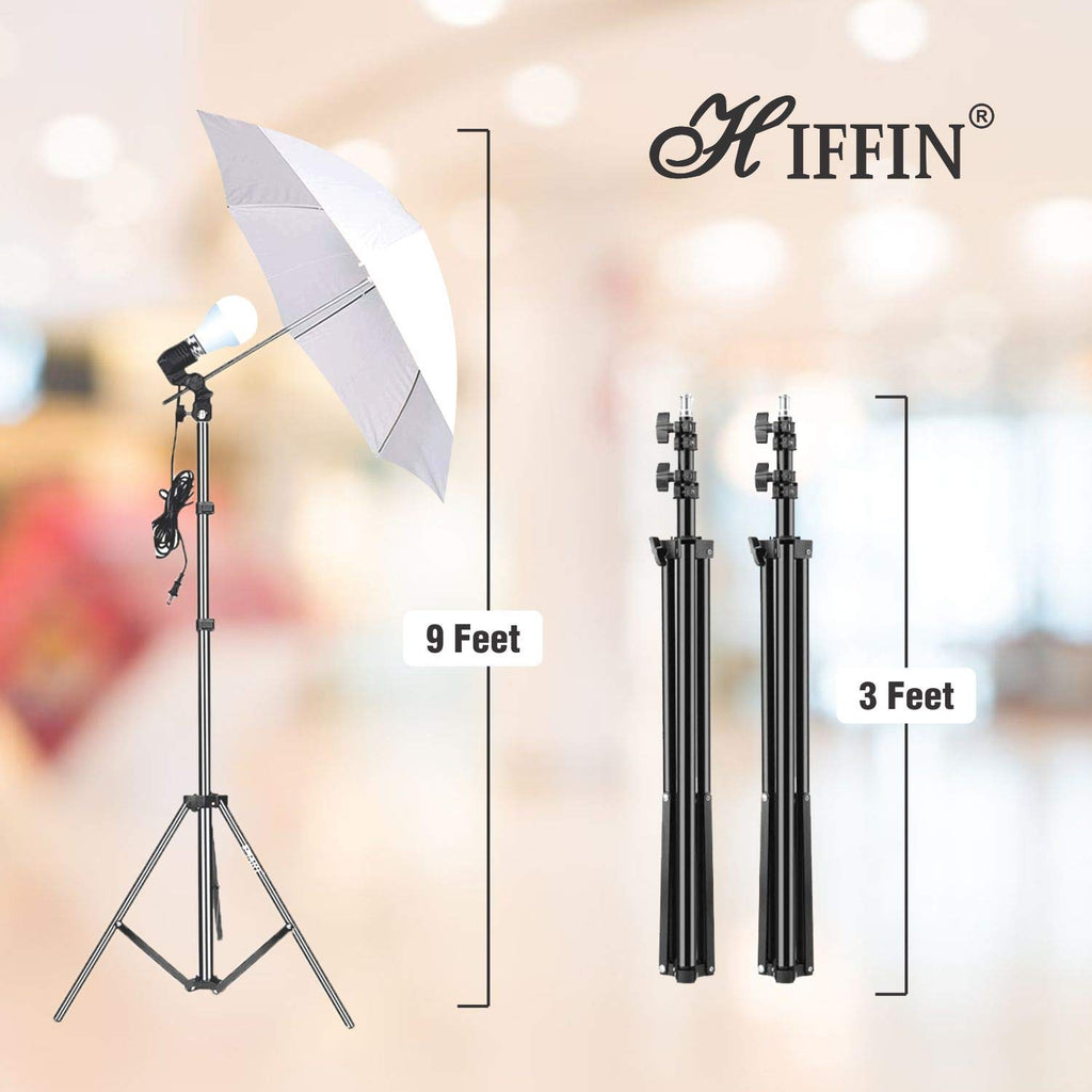 HIFFIN® E27 Studio Single Holder KIT Umbrella White + Studio Light Stand 9 FT+ Umbrella and Bulb Holder E27 Single Holder kit Mark IV (4 Single Holder,4 Light Stand 9FT,4 Umbrella, 4 18 WT LED Blub)