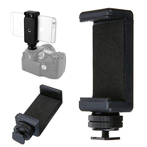 HIFFIN® 1/4" Phone Clip Holder + Hot Shoe Adapter Mount Screw for Camera Black for Sony Canon Nikon DSLR 1/4" Phone Clip Holder + Hot Shoe Adapter
