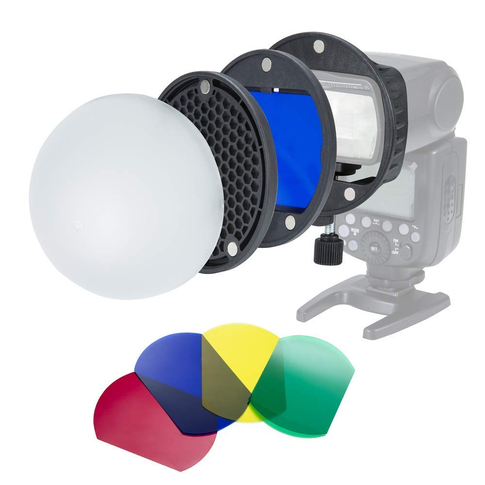 HIFFIN® Flash Diffuser Light Softbox Speedlite Flash Accessories Kit Color Filter Honeycomb Grid Reflector Diffuser Ball with Universal Magnetic Mount for Canon Sony viblitz Speedlite